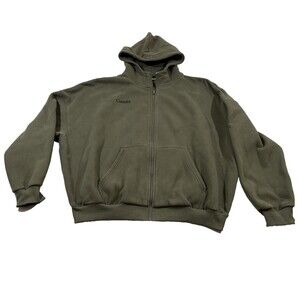 Comfrt Zip Hoodie Unisex Green Gray Comfort Oversized Sweatshirt Sz L Stains